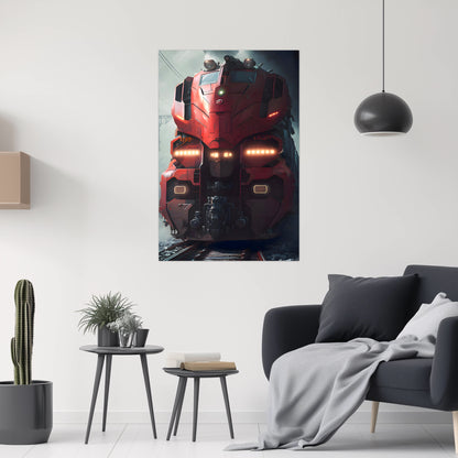 Diesel Train Poster – Crimson Thunderclad | Awe-Inspiring Wall Art for Sci-Fi & Fantasy Train Enthusiasts | Unique and Exclusive Artwork