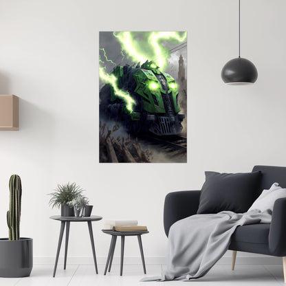 Zombie Train Poster – Shadowbane Revenant | Awe-Inspiring Wall Art for Sci-Fi & Fantasy Train Enthusiasts | Unique and Exclusive Artwork