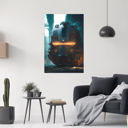 Cyberpunk Train Poster – Dreadpulse  Omnihauler | Awe-Inspiring Wall Art for Sci-Fi & Fantasy Train Enthusiasts | Unique and Exclusive Artwork
