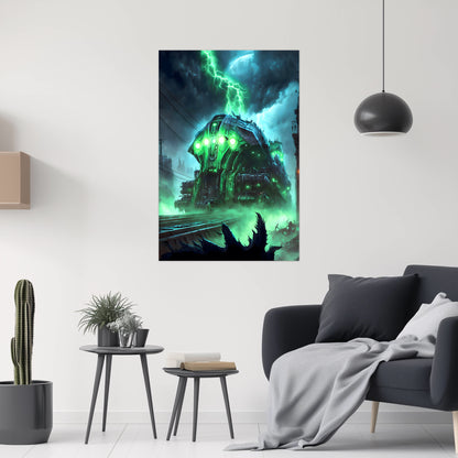 Zombie Train Poster – The Warp Architect | Awe-Inspiring Wall Art for Sci-Fi & Fantasy Train Enthusiasts | Unique and Exclusive Artwork