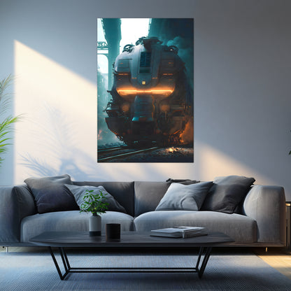 Cyberpunk Train Poster – Dreadpulse  Omnihauler | Awe-Inspiring Wall Art for Sci-Fi & Fantasy Train Enthusiasts | Unique and Exclusive Artwork