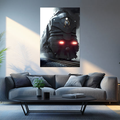 Dystopia Train Poster – Grimbringer Thunderclad | Awe-Inspiring Wall Art for Sci-Fi & Fantasy Train Enthusiasts | Unique and Exclusive Artwork