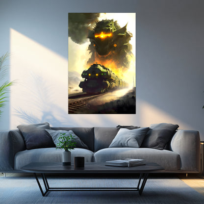 Fantasy Train Poster – Viridian Wyrmhauler | Awe-Inspiring Wall Art for Sci-Fi & Fantasy Train Enthusiasts | Unique and Exclusive Artwork