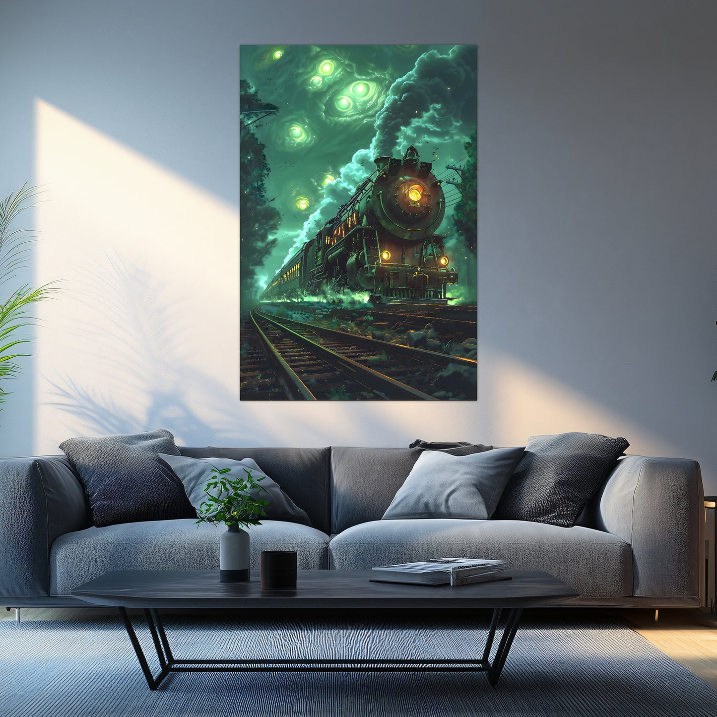 Fantasy Train Poster – The Emerald Phantom | Awe-Inspiring Wall Art for Sci-Fi & Fantasy Train Enthusiasts | Unique and Exclusive Artwork