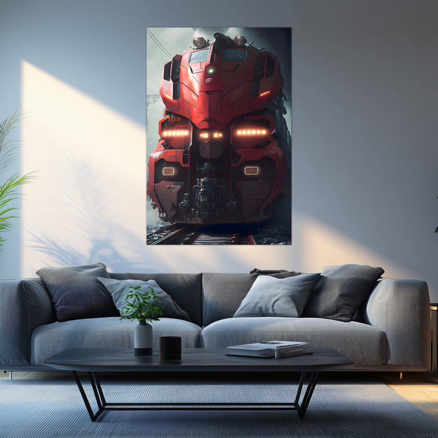 Diesel Train Poster – Crimson Thunderclad | Awe-Inspiring Wall Art for Sci-Fi & Fantasy Train Enthusiasts | Unique and Exclusive Artwork