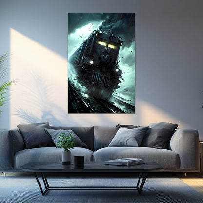 Zombie Train Poster – The Grim Hauler | Awe-Inspiring Wall Art for Sci-Fi & Fantasy Train Enthusiasts | Unique and Exclusive Artwork