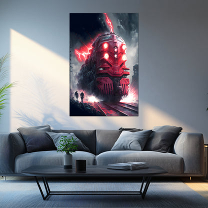 Wasteland Train Poster – Crimson Maelstrom | Awe-Inspiring Wall Art for Sci-Fi & Fantasy Train Enthusiasts | Unique and Exclusive Artwork