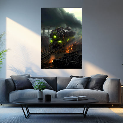 Zombie Train Poster – Dreadcrave Collector | Awe-Inspiring Wall Art for Sci-Fi & Fantasy Train Enthusiasts | Unique and Exclusive Artwork