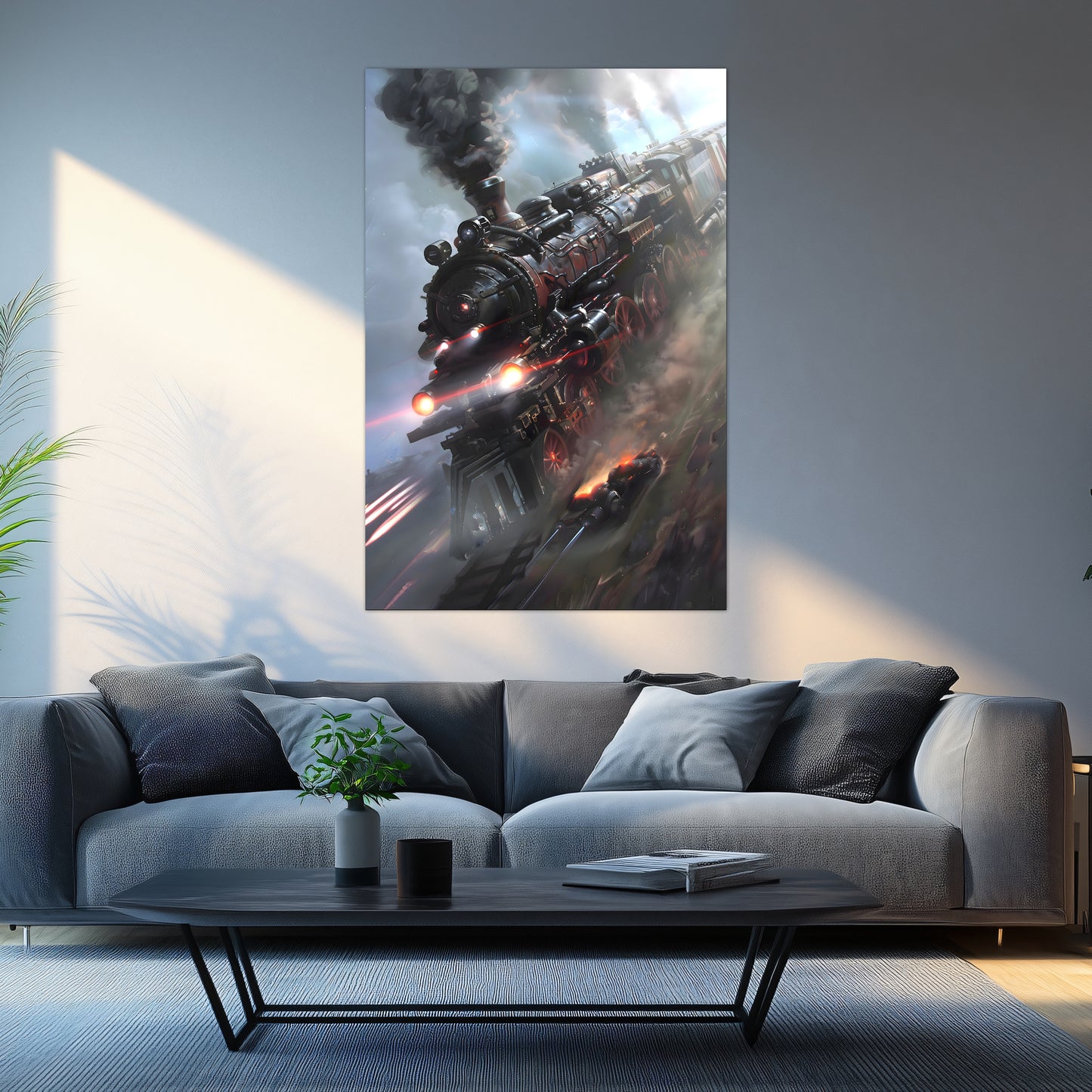 Steampunk Train Poster – Blitzfire Express | Awe-Inspiring Wall Art for Sci-Fi & Fantasy Train Enthusiasts | Unique and Exclusive Artwork