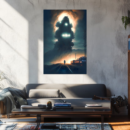 Post-Apocalyptic Train Poster – The Unyielding Monolith | Awe-Inspiring Wall Art for Sci-Fi & Fantasy Train Enthusiasts | Unique and Exclusive Artwork