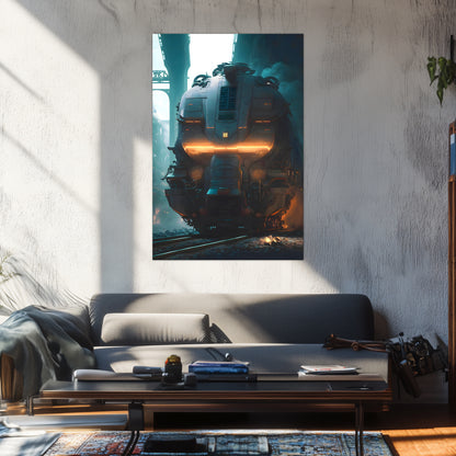 Cyberpunk Train Poster – Dreadpulse  Omnihauler | Awe-Inspiring Wall Art for Sci-Fi & Fantasy Train Enthusiasts | Unique and Exclusive Artwork