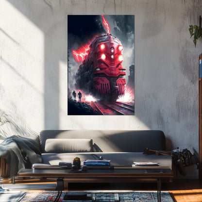 Wasteland Train Poster – Crimson Maelstrom | Awe-Inspiring Wall Art for Sci-Fi & Fantasy Train Enthusiasts | Unique and Exclusive Artwork