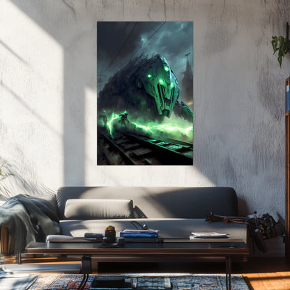 Zombie Train Poster – Darkclad Adjudicator | Awe-Inspiring Wall Art for Sci-Fi & Fantasy Train Enthusiasts | Unique and Exclusive Artwork