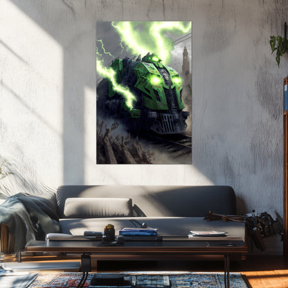 Zombie Train Poster – Shadowbane Revenant | Awe-Inspiring Wall Art for Sci-Fi & Fantasy Train Enthusiasts | Unique and Exclusive Artwork