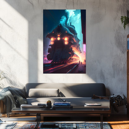 Cyberpunk Train Poster – Chromeshell Nightcrawler | Awe-Inspiring Wall Art for Sci-Fi & Fantasy Train Enthusiasts | Unique and Exclusive Artwork