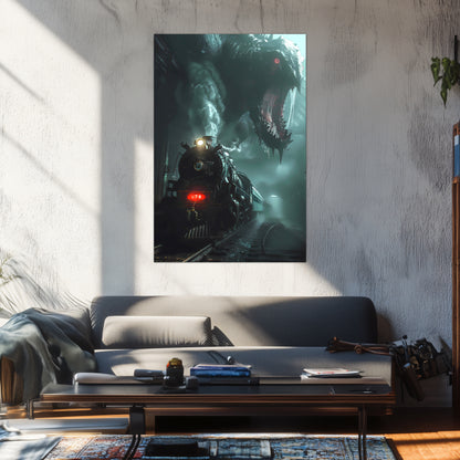 Fantasy Train Poster – Dragonbane Express | Awe-Inspiring Wall Art for Sci-Fi & Fantasy Train Enthusiasts | Unique and Exclusive Artwork