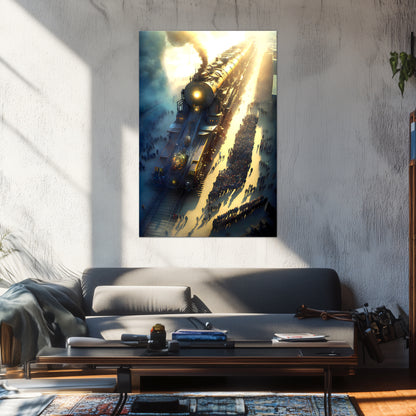 Steampunk Train Poster – Behemoth Boy | Awe-Inspiring Wall Art for Sci-Fi & Fantasy Train Enthusiasts | Unique and Exclusive Artwork