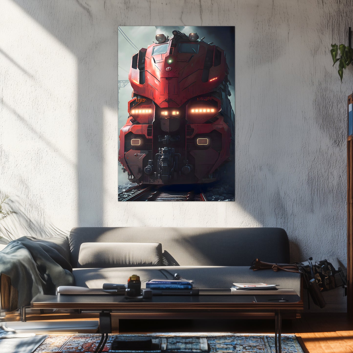 Diesel Train Poster – Crimson Thunderclad | Awe-Inspiring Wall Art for Sci-Fi & Fantasy Train Enthusiasts | Unique and Exclusive Artwork
