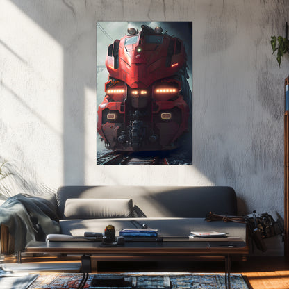 Diesel Train Poster – Crimson Thunderclad | Awe-Inspiring Wall Art for Sci-Fi & Fantasy Train Enthusiasts | Unique and Exclusive Artwork