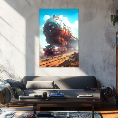 Post-Apocalyptic Train Poster – Arcanum Carrier | Awe-Inspiring Wall Art for Sci-Fi & Fantasy Train Enthusiasts | Unique and Exclusive Artwork