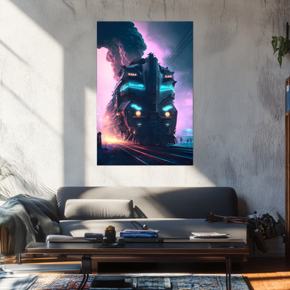 Cyberpunk Train Poster – Neon Hauler | Awe-Inspiring Wall Art for Sci-Fi & Fantasy Train Enthusiasts | Unique and Exclusive Artwork