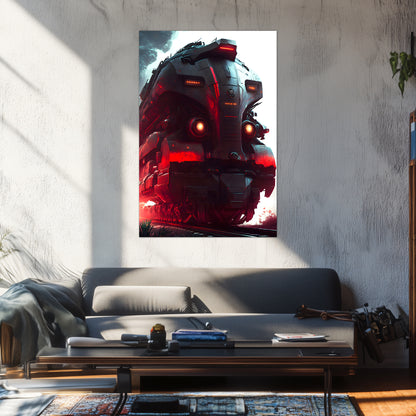 Dystopia Train Poster – Redstorm Vanguard | Awe-Inspiring Wall Art for Sci-Fi & Fantasy Train Enthusiasts | Unique and Exclusive Artwork