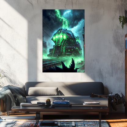 Zombie Train Poster – The Warp Architect | Awe-Inspiring Wall Art for Sci-Fi & Fantasy Train Enthusiasts | Unique and Exclusive Artwork