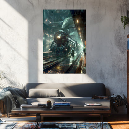 Dystopia Train Poster – Stellar Odyssey | Awe-Inspiring Wall Art for Sci-Fi & Fantasy Train Enthusiasts | Unique and Exclusive Artwork