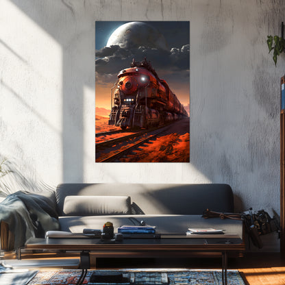 Wasteland Train Poster – Iron Wanderer | Awe-Inspiring Wall Art for Sci-Fi & Fantasy Train Enthusiasts | Unique and Exclusive Artwork