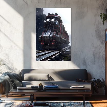 Dystopia Train Poster – Ironridge Bastion | Awe-Inspiring Wall Art for Sci-Fi & Fantasy Train Enthusiasts | Unique and Exclusive Artwork