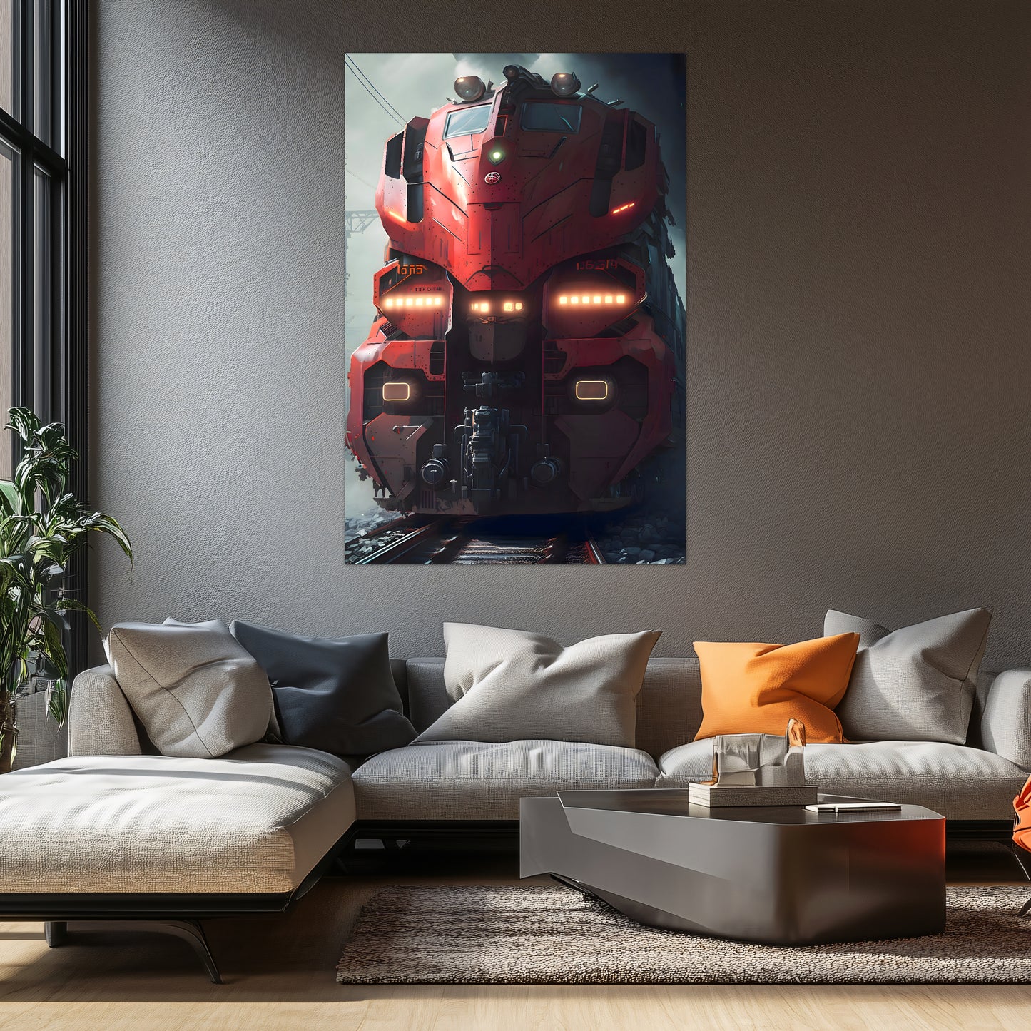 Diesel Train Poster – Crimson Thunderclad | Awe-Inspiring Wall Art for Sci-Fi & Fantasy Train Enthusiasts | Unique and Exclusive Artwork