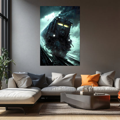 Zombie Train Poster – The Grim Hauler | Awe-Inspiring Wall Art for Sci-Fi & Fantasy Train Enthusiasts | Unique and Exclusive Artwork
