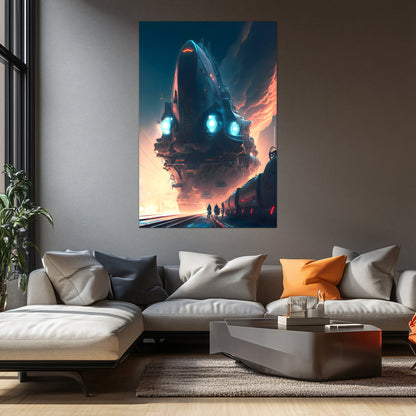 Cyberpunk Train Poster – Hyperion Elysian Metrocore | Awe-Inspiring Wall Art for Sci-Fi & Fantasy Train Enthusiasts | Unique and Exclusive Artwork