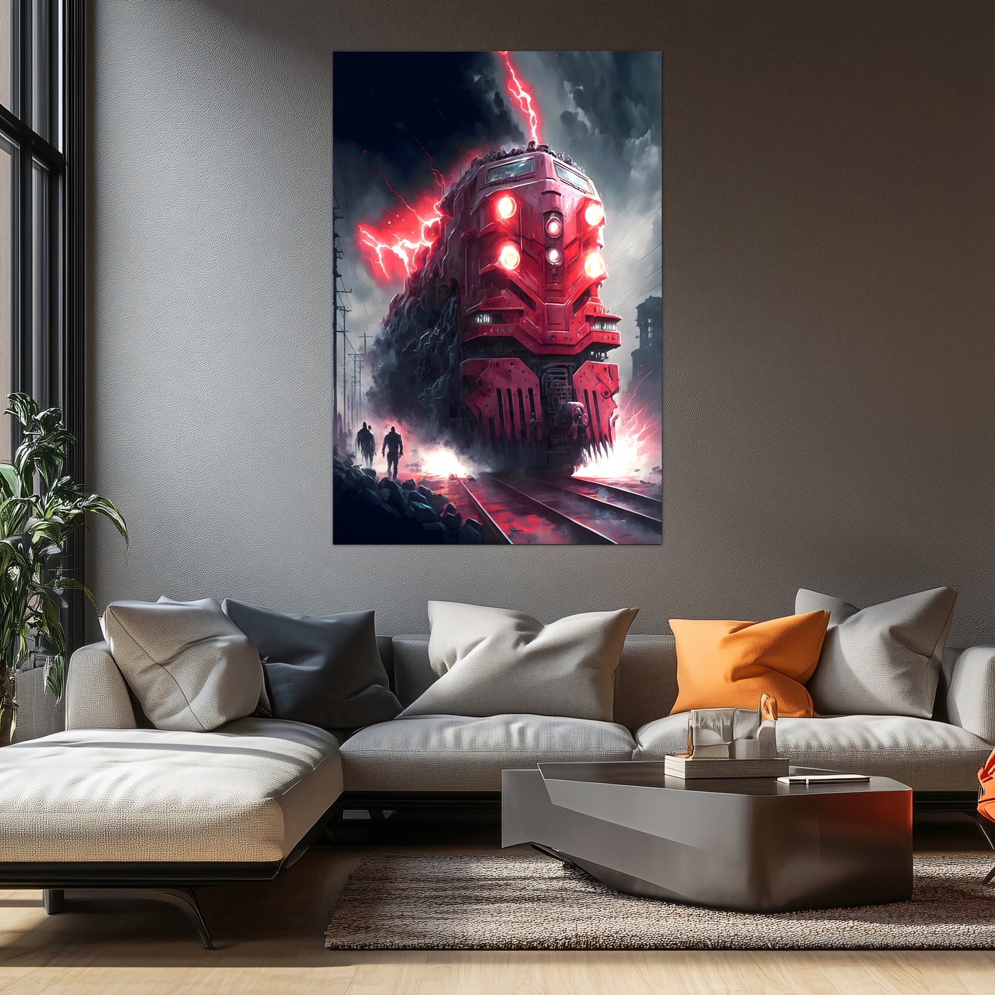 Wasteland Train Poster – Crimson Maelstrom | Awe-Inspiring Wall Art for Sci-Fi & Fantasy Train Enthusiasts | Unique and Exclusive Artwork