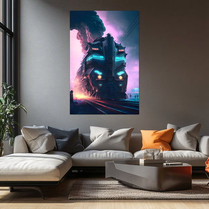 Cyberpunk Train Poster – Neon Hauler | Awe-Inspiring Wall Art for Sci-Fi & Fantasy Train Enthusiasts | Unique and Exclusive Artwork