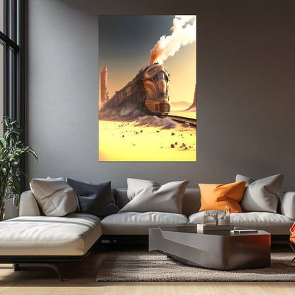 Wasteland Train Poster – The Sandpiercer | Awe-Inspiring Wall Art for Sci-Fi & Fantasy Train Enthusiasts | Unique and Exclusive Artwork