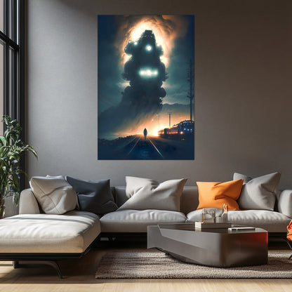 Post-Apocalyptic Train Poster – The Unyielding Monolith | Awe-Inspiring Wall Art for Sci-Fi & Fantasy Train Enthusiasts | Unique and Exclusive Artwork
