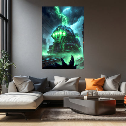 Zombie Train Poster – The Warp Architect | Awe-Inspiring Wall Art for Sci-Fi & Fantasy Train Enthusiasts | Unique and Exclusive Artwork