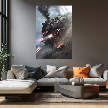 Steampunk Train Poster – Blitzfire Express | Awe-Inspiring Wall Art for Sci-Fi & Fantasy Train Enthusiasts | Unique and Exclusive Artwork