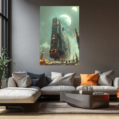 Dystopia Train Poster – The Moonbringer | Awe-Inspiring Wall Art for Sci-Fi & Fantasy Train Enthusiasts | Unique and Exclusive Artwork