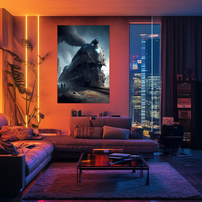 Dystopia Train Poster – Titanforge Paladin | Awe-Inspiring Wall Art for Sci-Fi & Fantasy Train Enthusiasts | Unique and Exclusive Artwork