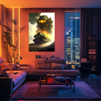 Fantasy Train Poster – Viridian Wyrmhauler | Awe-Inspiring Wall Art for Sci-Fi & Fantasy Train Enthusiasts | Unique and Exclusive Artwork