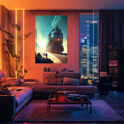 Wasteland Train Poster – Dunestorm Thunderwaker | Awe-Inspiring Wall Art for Sci-Fi & Fantasy Train Enthusiasts | Unique and Exclusive Artwork