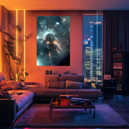 Cyberpunk Train Poster – Nightblade Crusader | Awe-Inspiring Wall Art for Sci-Fi & Fantasy Train Enthusiasts | Unique and Exclusive Artwork