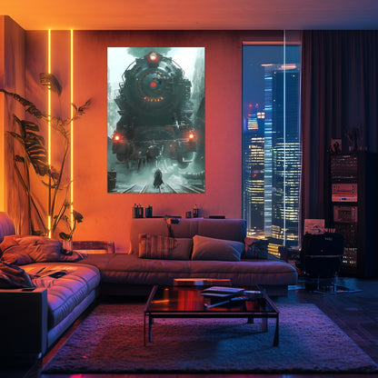 Dystopia Train Poster – Iron Predator | Awe-Inspiring Wall Art for Sci-Fi & Fantasy Train Enthusiasts | Unique and Exclusive Artwork