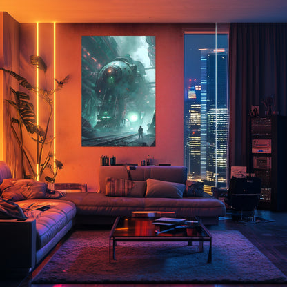 Cyberpunk Train Poster – Epitome One | Awe-Inspiring Wall Art for Sci-Fi & Fantasy Train Enthusiasts | Unique and Exclusive Artwork
