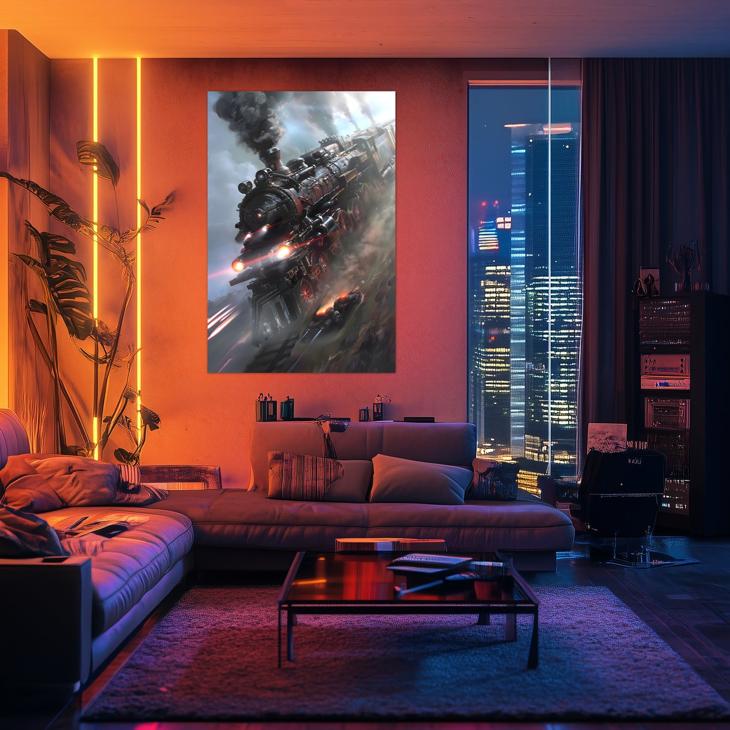 Steampunk Train Poster – Blitzfire Express | Awe-Inspiring Wall Art for Sci-Fi & Fantasy Train Enthusiasts | Unique and Exclusive Artwork