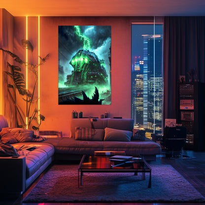 Zombie Train Poster – The Warp Architect | Awe-Inspiring Wall Art for Sci-Fi & Fantasy Train Enthusiasts | Unique and Exclusive Artwork