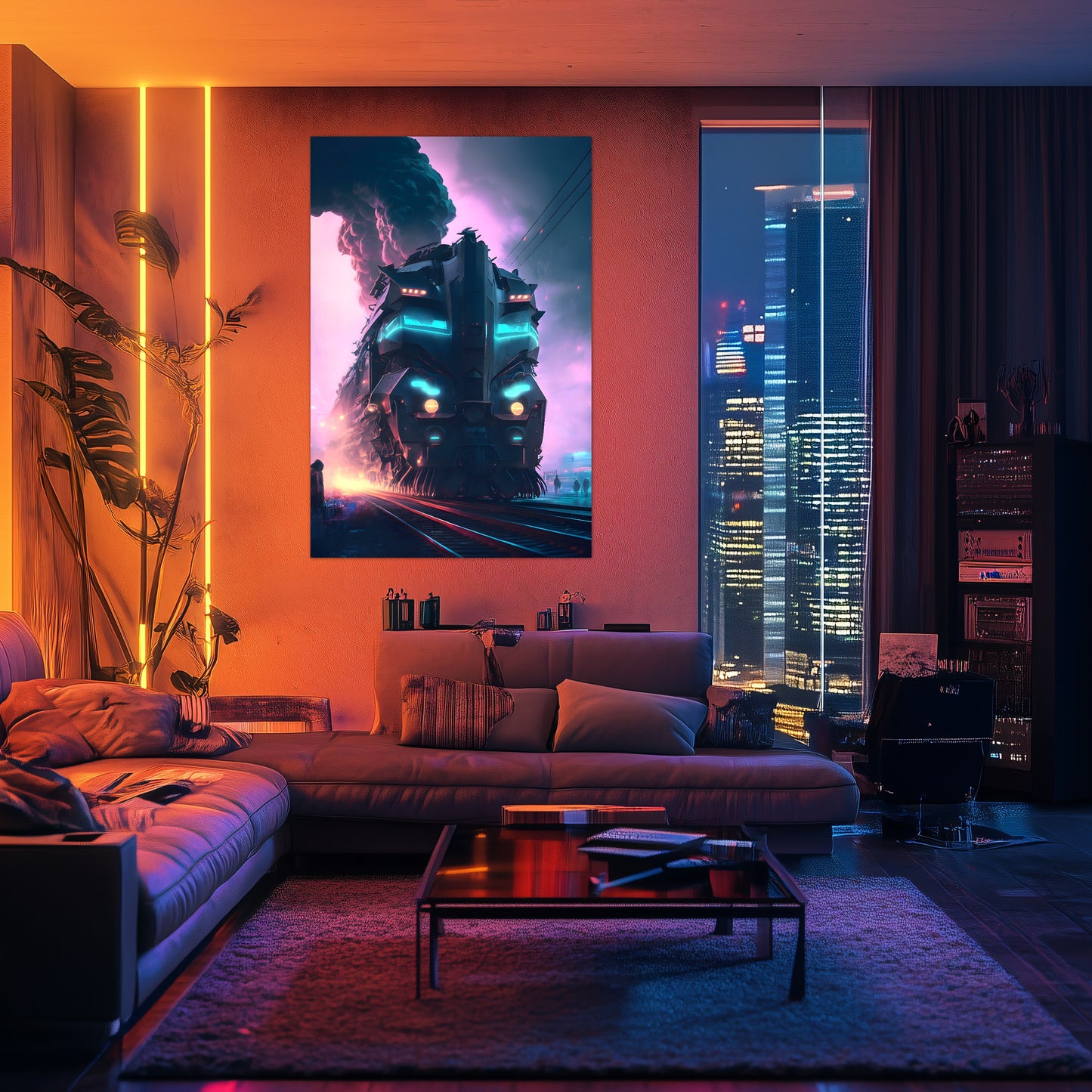 Cyberpunk Train Poster – Neon Hauler | Awe-Inspiring Wall Art for Sci-Fi & Fantasy Train Enthusiasts | Unique and Exclusive Artwork