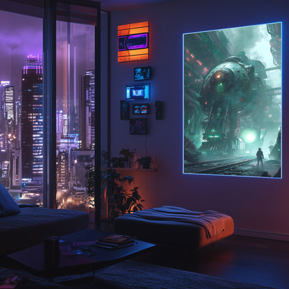 Cyberpunk Train Poster – Epitome One | Awe-Inspiring Wall Art for Sci-Fi & Fantasy Train Enthusiasts | Unique and Exclusive Artwork